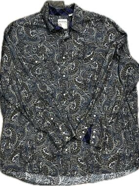 Roper Men’s Paisley Button-Down Shirt - Navy, Gray, White